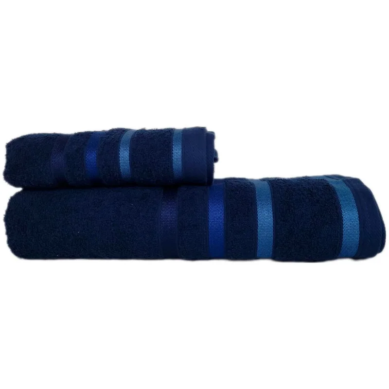 Juego De Toalla Y Toallon Teka Lumiere 100% Algodon 520g Hilo Peinado Color Azul Oscuro