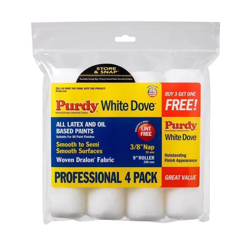 Capa De Rolo De Pintura, Tecido Purdy White Dove, 23 Cm, Pacote Com 4