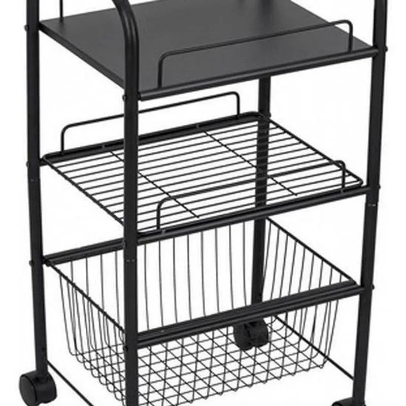 Carrinho Organizador Utiliário Aço 75x32x41cm Preto