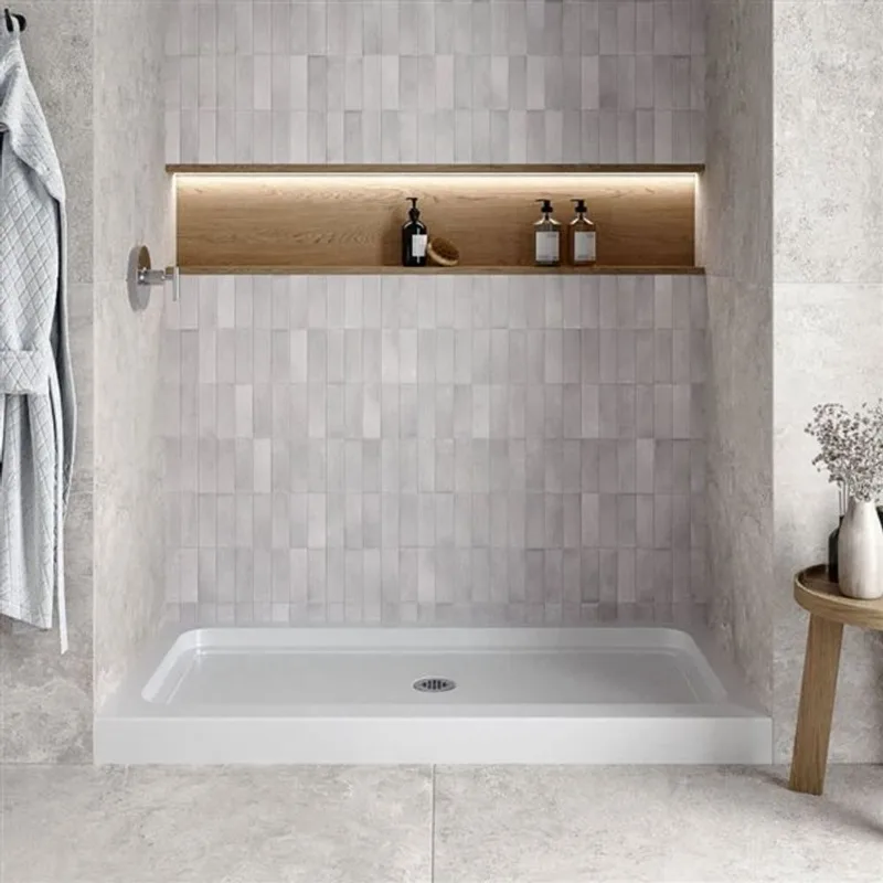 Streamline GB-513-56 60 in. x 30 in. Alcove Acrylic Shower Base in Glossy White w/ Center Drain, Drain Included