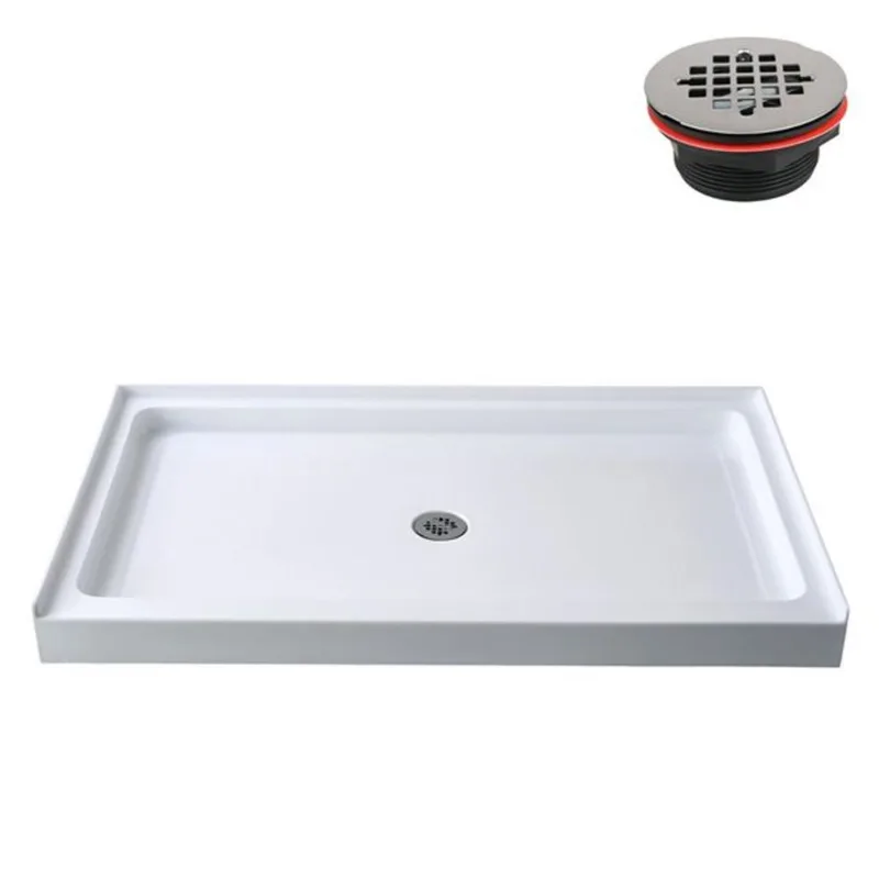 Streamline GB-516-68 60 in. x 32 in. Alcove Acrylic Shower Base in Glossy White w/ Center Drain, Drain Included