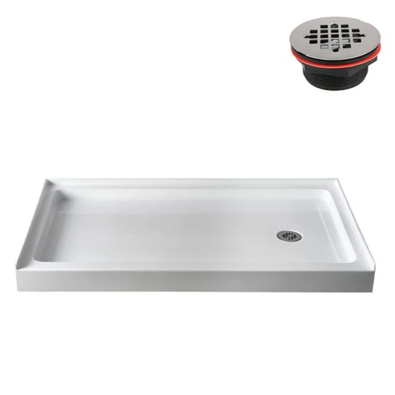 Streamline GB-519-80 60 in. x 36 in. Alcove Acrylic Shower Base in Glossy White w/ Right Drain, Drain Included