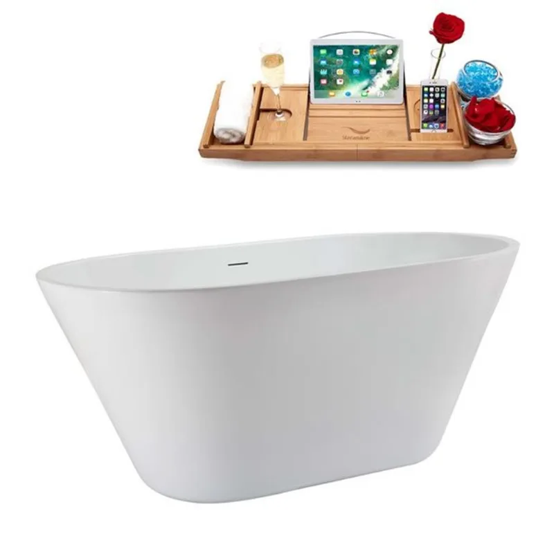 Streamline 54-in White Gloss Acrylic Oval Centre Drain Freestanding Bathtub - Tray Included