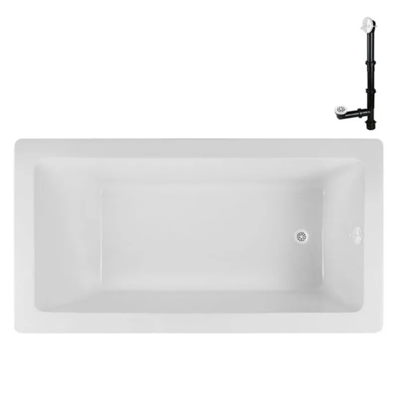 Streamline N-4060 60 x 32-in Glossy White Acrylic Drop-In Soaking Bathtub w/ White Drain