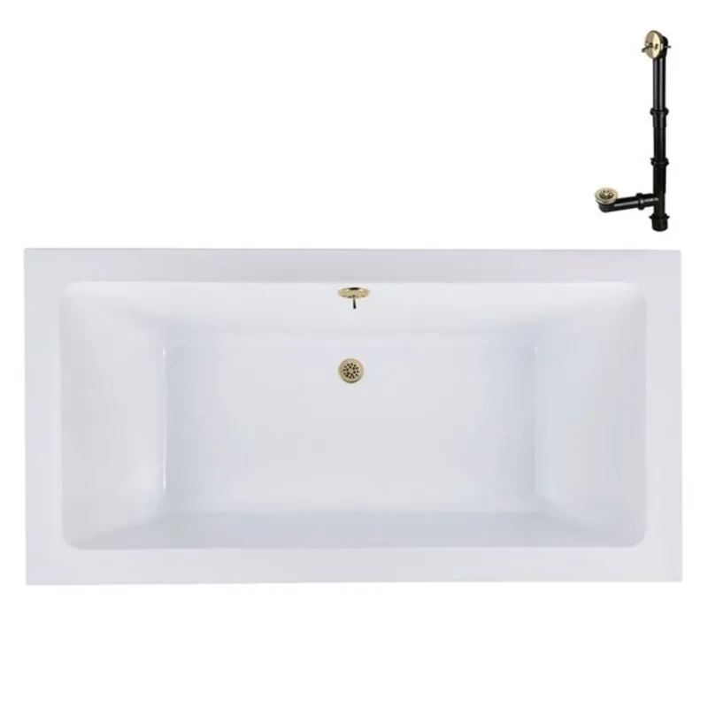 Streamline 60-in x 32-in Glossy White Acrylic Soaking Drop-In Bathtub with Polished Brass External Drain