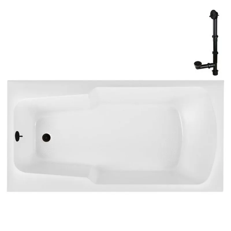 Streamline 66-in x 34-in Glossy White Acrylic Drop-In Bathtub with Matte Oil Rubbed Bronze External Drain