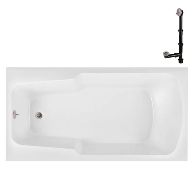Streamline 72 x 36-in Acrylic Soaking Drop-In Bathtub, Glossy White w/ External Drain, Brushed Nickel