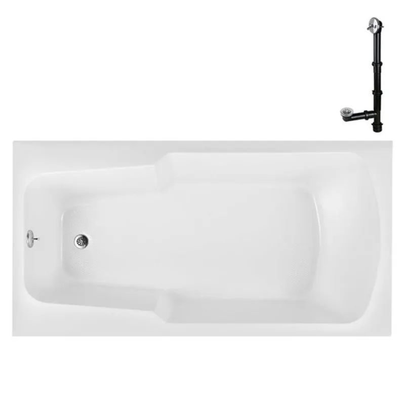 Streamline 72 x 36-in Acrylic Soaking Drop-In Glossy White Bathtub w/ External Drain in Polished Chrome