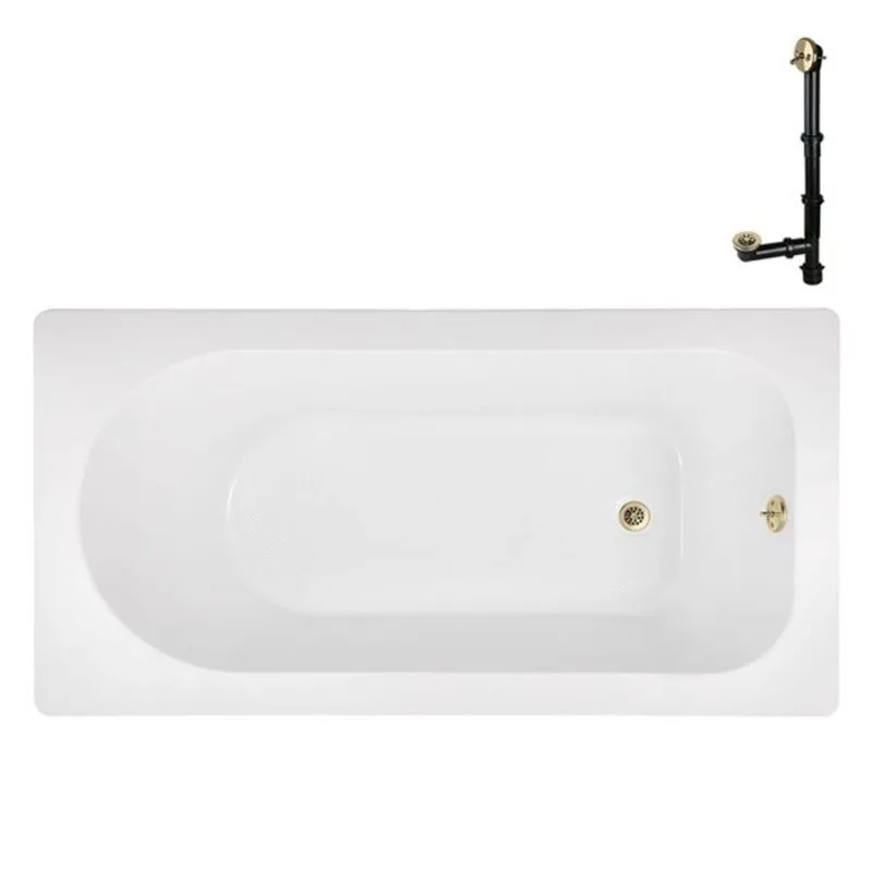 Streamline 60-in x 32-in Glossy White Acrylic Soaking Drop-In Bathtub with Polished Brass External Drain