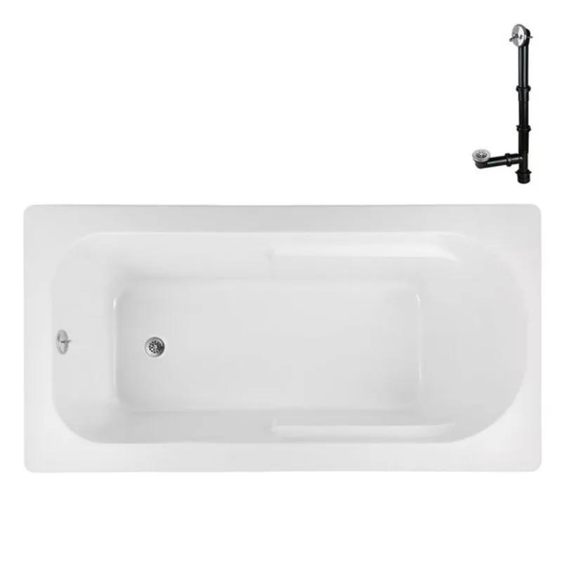 Streamline 66 x 34-in Acrylic Drop-In Bathtub, Glossy White w/ External Drain, Polished Chrome