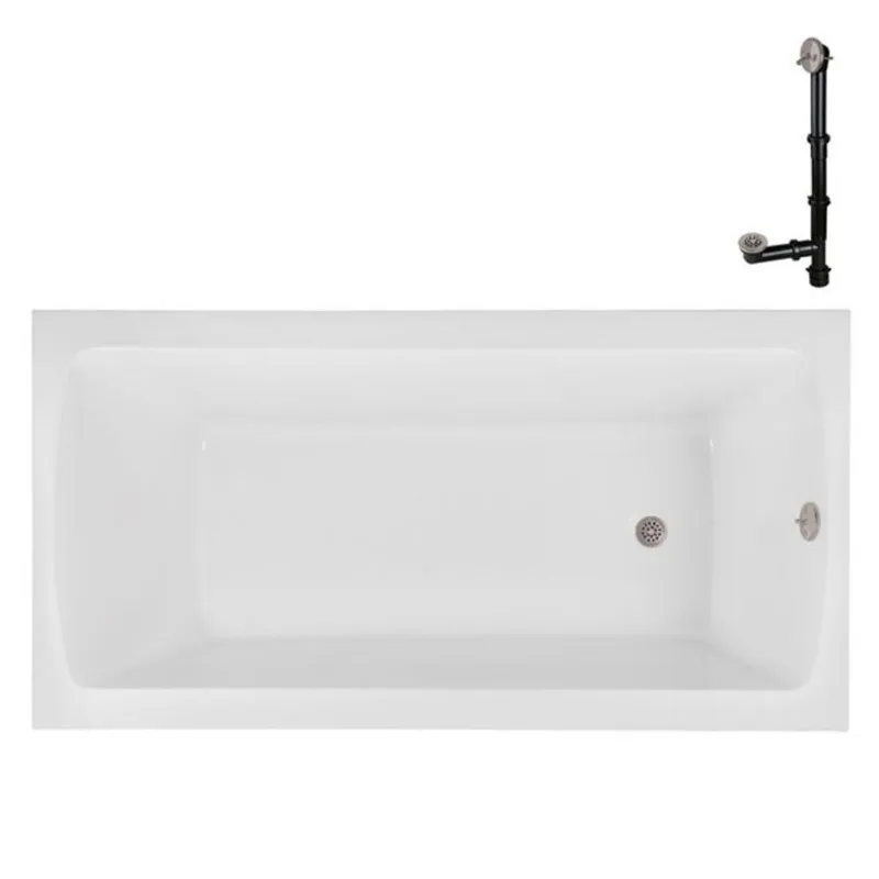 Streamline 60 x 32-in Acrylic Soaking Drop-In Glossy White Bathtub with External Drain, Brushed Nickel
