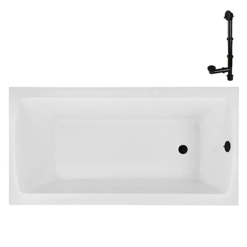 Streamline 72 x 36-in Acrylic Soaking Drop-In Glossy White Bathtub w/ External Drain in Matte Black