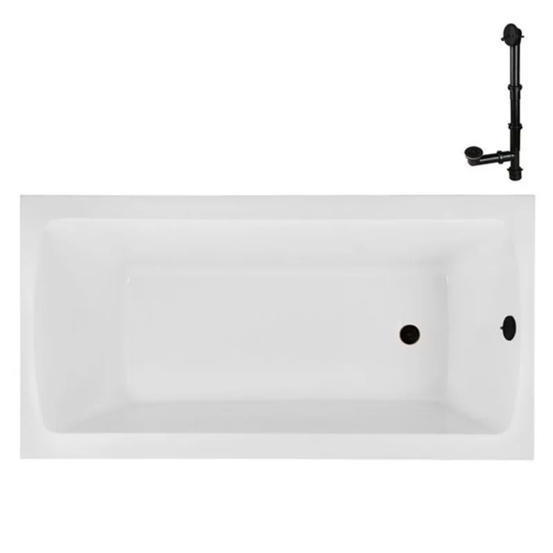 Streamline 72 x 36-in Acrylic Drop-In Bathtub, Glossy White w/ External Drain, Matte Oil Rubbed Bronze