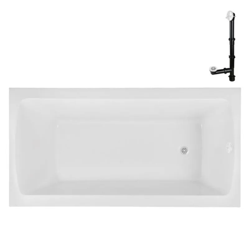 Streamline 72 x 36-in Acrylic Soaking Drop-In Glossy White Bathtub w/ External Drain in Glossy White