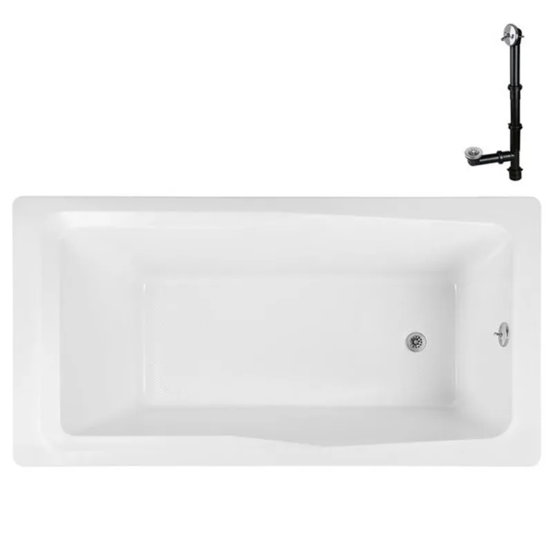 Streamline 66 x 34-in Acrylic Soaking Drop-In Glossy White Bathtub w/ External Drain in Polished Chrome