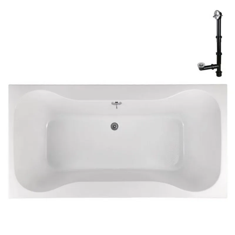 Streamline 60 x 32-in Acrylic Soaking Drop-In Glossy White Bathtub with External Drain, Polished Chrome