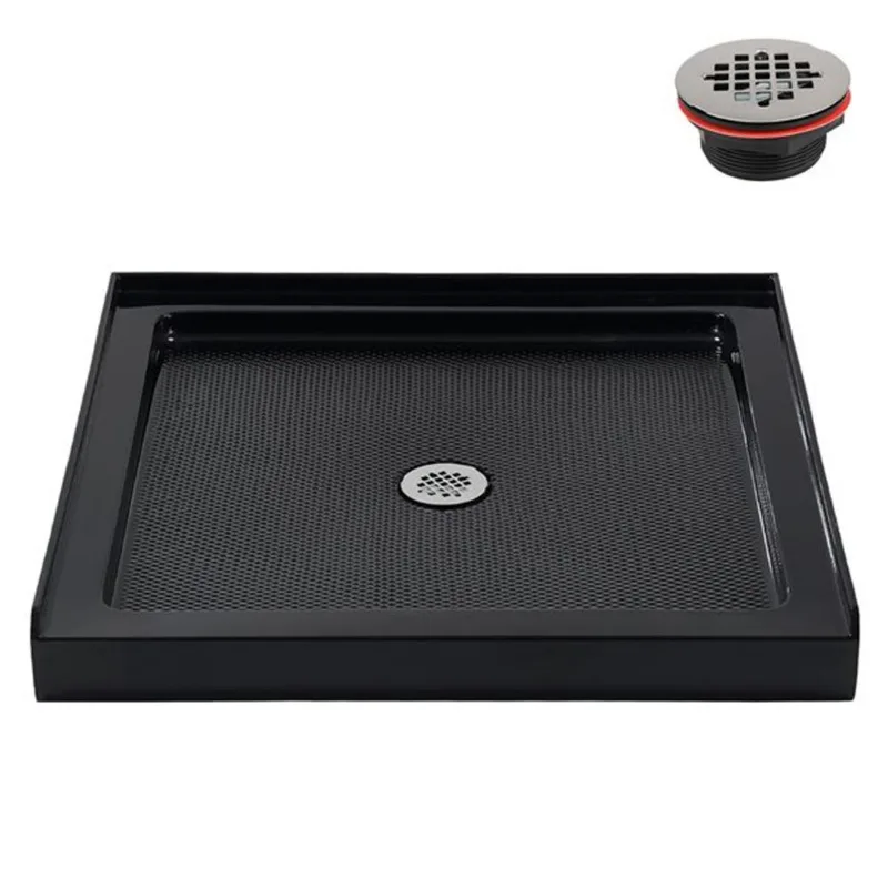 Streamline NT-2111-36BL-AL 36 in. x 36 in. Alcove Acrylic Shower Base in Glossy Black with Center Drain, Drain Included