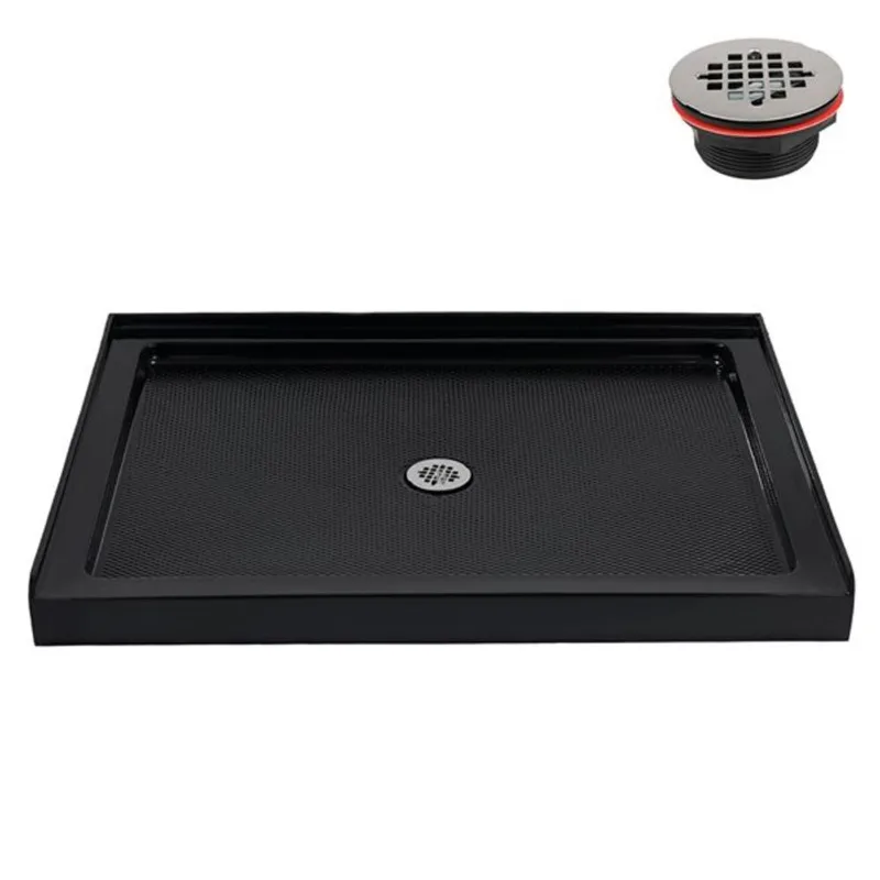 Streamline NT-2112-48BL-AL 48 in. x 36 in. Alcove Acrylic Shower Base in Glossy Black with Center Drain, Drain Included