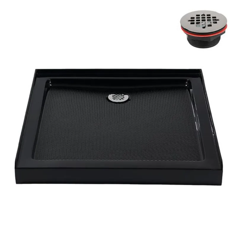 Streamline NT-2121-36BL-AL 36 in. x 36 in. Alcove Acrylic Shower Base in Glossy Black with Center Drain, Drain Included
