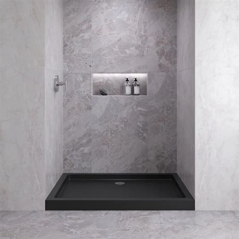 Streamline NT-2122-48BL-AL 48 in. x 36 in. Alcove Acrylic Shower Base in Glossy Black with Center Drain, Drain Included