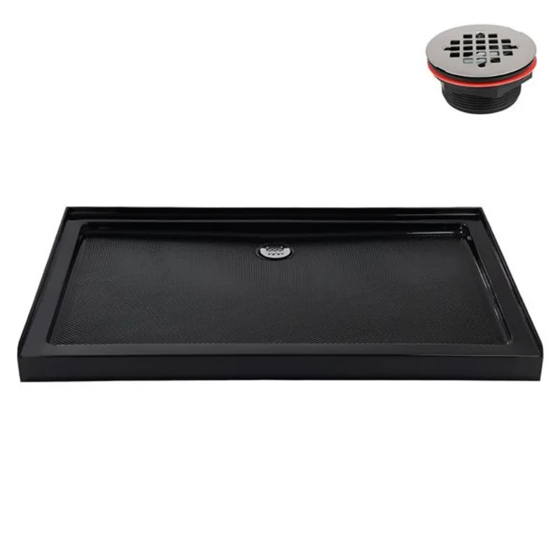 Streamline NT-2124-60BL-AL 60 in. x 36 in. Alcove Acrylic Shower Base in Glossy Black with Center Drain, Drain Included