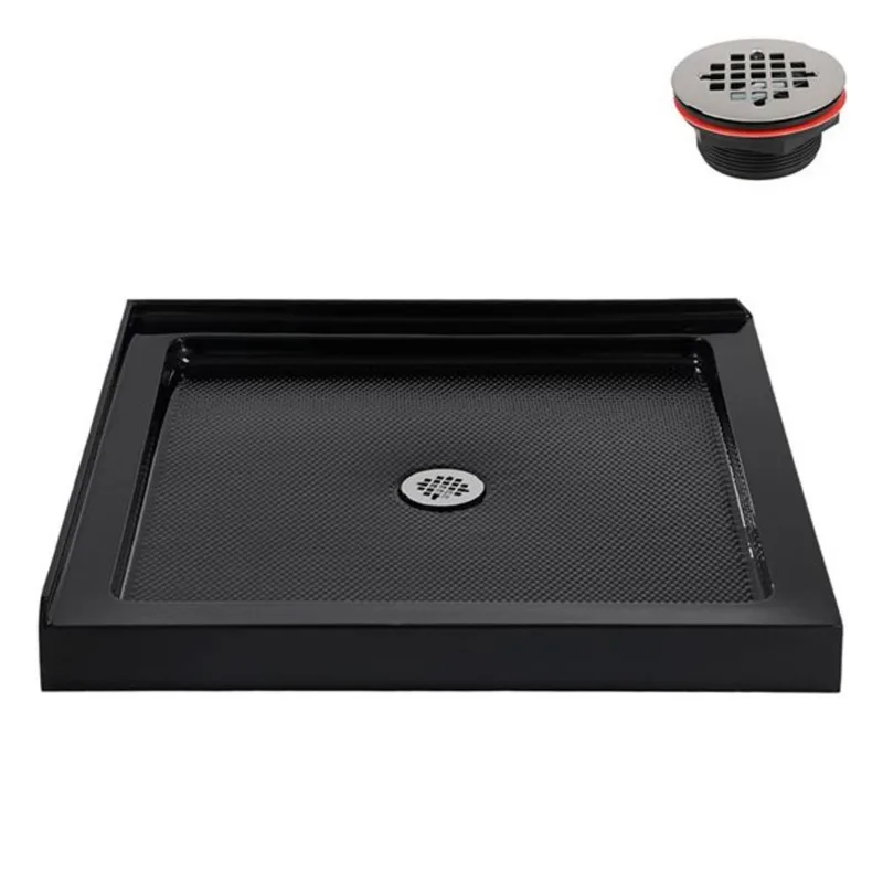 Streamline NT-2141-36BL-CR 36 in. x 36 in. Corner Acrylic Shower Base in Glossy Black with Center Drain, Drain Included