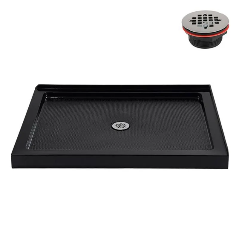 Streamline NT-2242-48BL-CR 48 in. x 36 in. Corner Acrylic Shower Base in Glossy Black with Center Drain, Drain Included