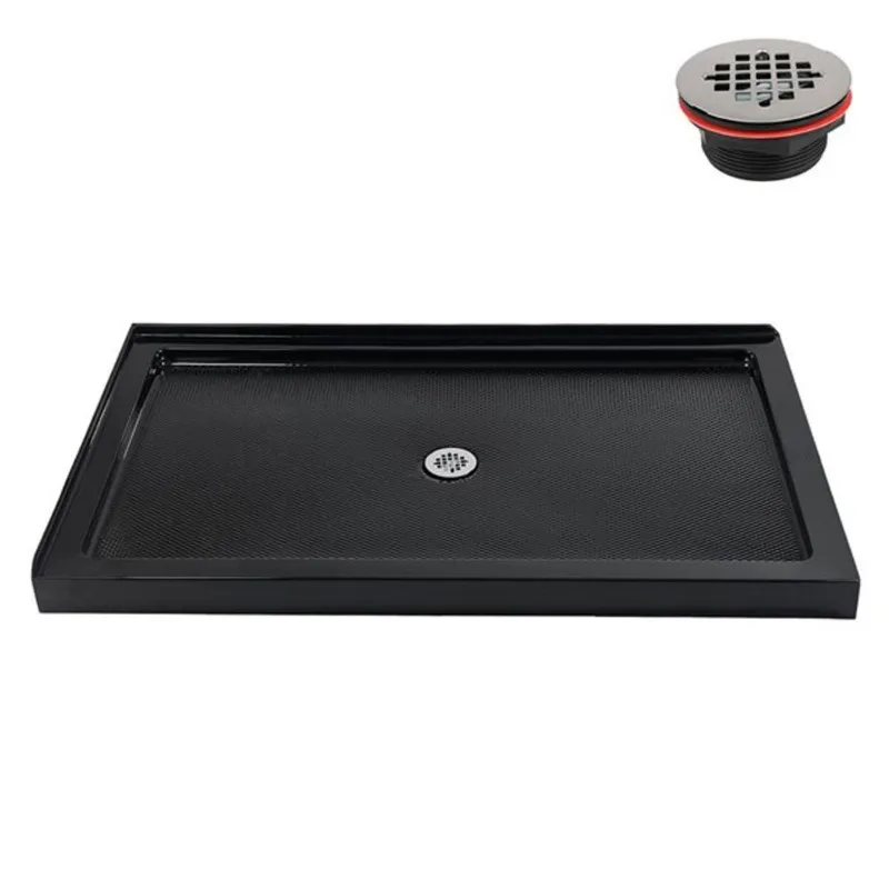 Streamline NT-2144-60BL-CR 60 in. x 36 in. Corner Acrylic Shower Base in Glossy Black with Center Drain, Drain Included