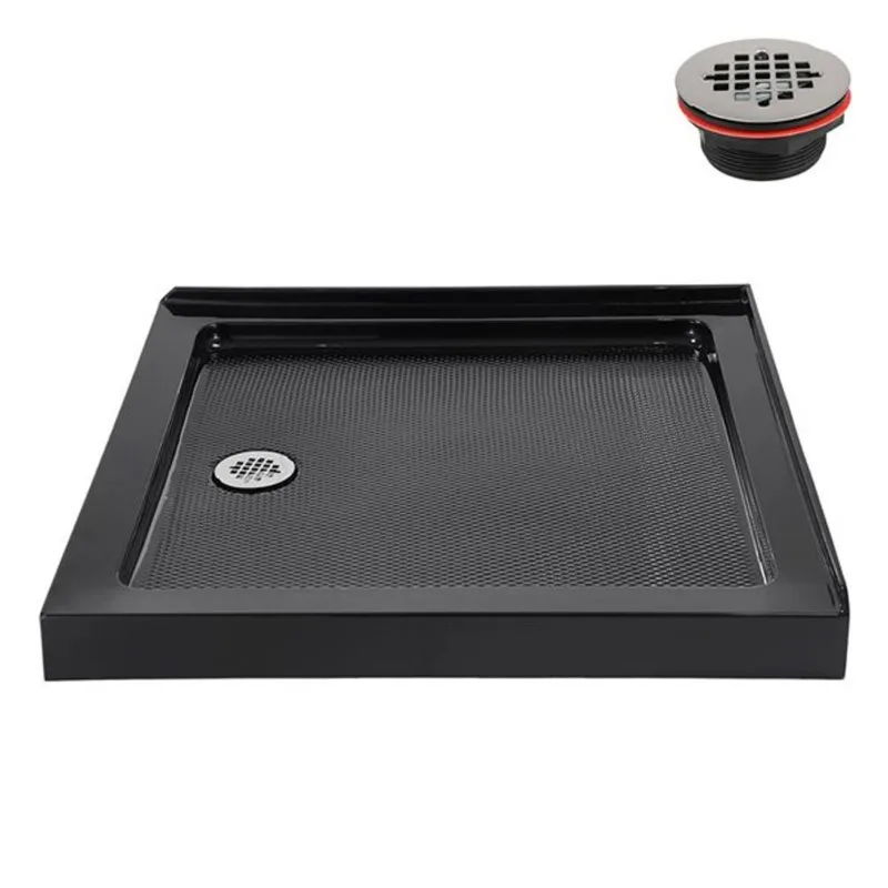 Streamline NT-2251-36BL-LF 36 in. x 36 in. Corner Acrylic Shower Base in Glossy Black with Left Hand Drain, Drain Included