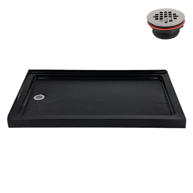 Streamline NT-2164-60BL-LF 60 in. x 36 in. Corner Acrylic Shower Base in Glossy Black with Left Hand Drain, Drain Included