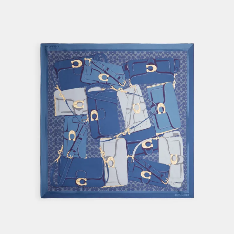 Lenço Silk Square Tabby Print Coach Azul