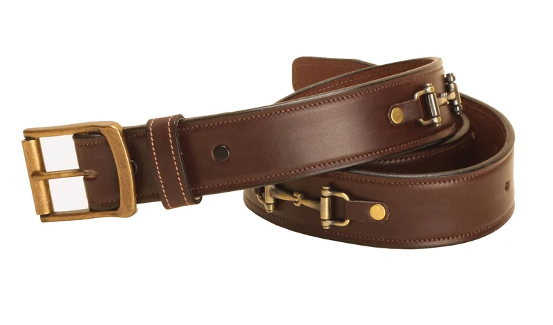 Tory Leather 1 1/2" Belt with Nickel Snaffle Bits Havana/Brass / 30