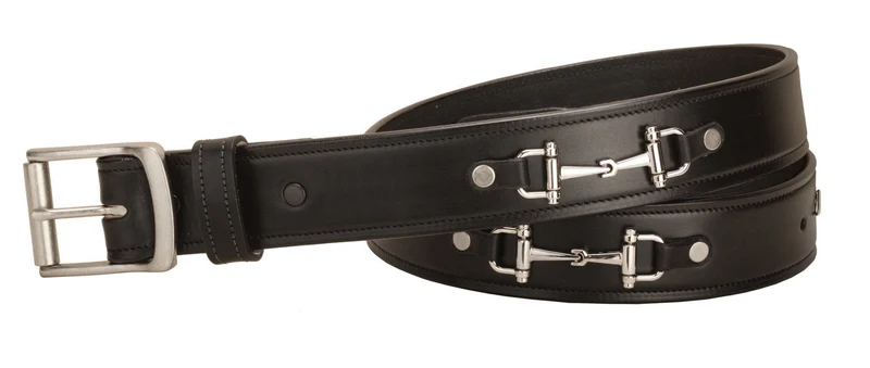 Tory Leather 1 1/2" Belt with Nickel Snaffle Bits Black/Brass / 28