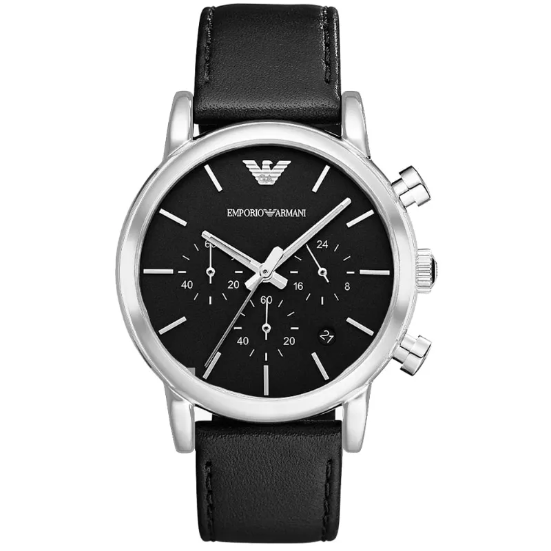 Reloj Emporio Armani Luigi AR1733 Fecha Cronómetro Correa de Cuero y Dial Negro