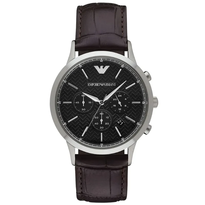 Reloj Emporio Armani Renato AR2482 Fecha Cronómetro Correa de Cuero Marrón Dial Negro