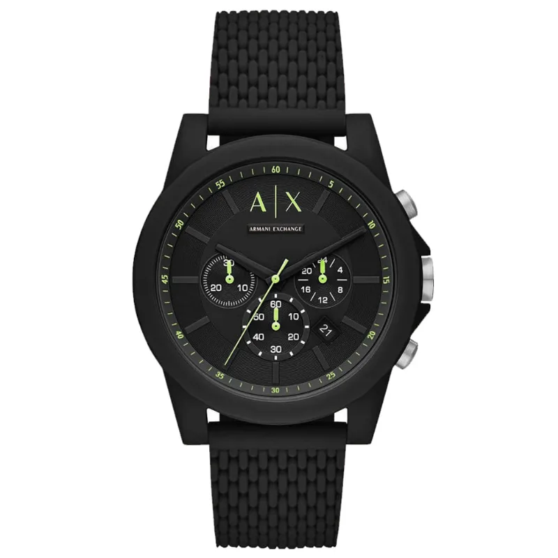 Reloj Armani Exchange Outerbanks AX1344 Fecha Cronómetro Correa de Silicona Negro
