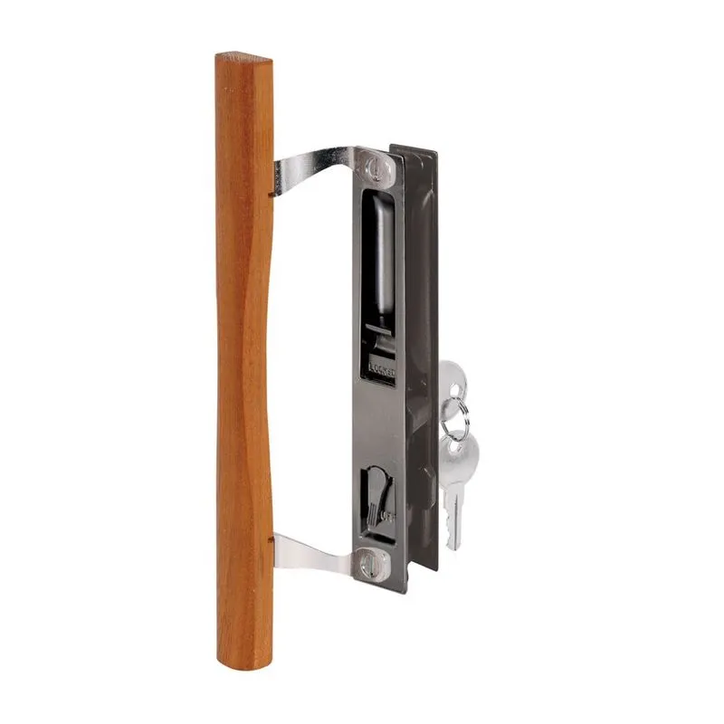 Prime-LINE C 1032 Keyed Sliding Glass Door Handle Set – Substitua as maçanetas antigas ou danificadas das portas de forma rápida e fácil – Diecast pintado de madeira & preto, estilo gancho, suporte de
