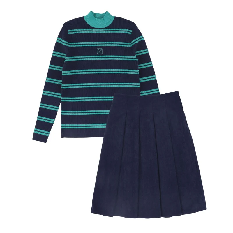 VALENTINA NAVY RIBBED STRIPE TURTLENECK SET XXS-10 / XS-12