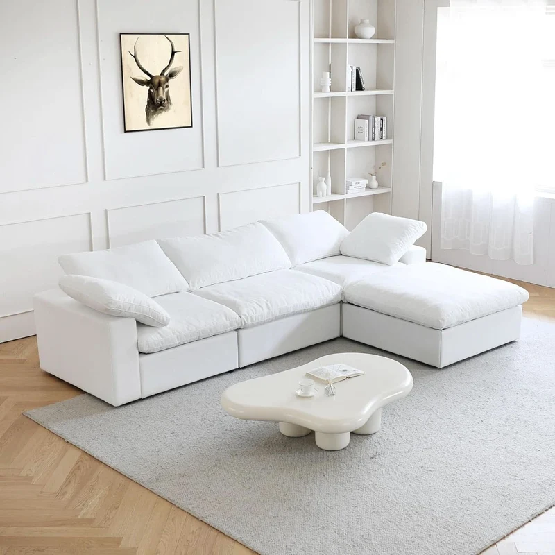 Modern L Shape Cloud Sofa Comfortable Convertible Sectional Couch White / L Shaped