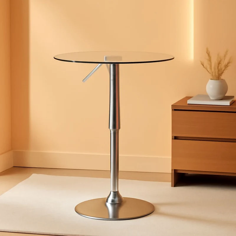 23.5 Inch Circular Glass Adjustable Cocktail Table