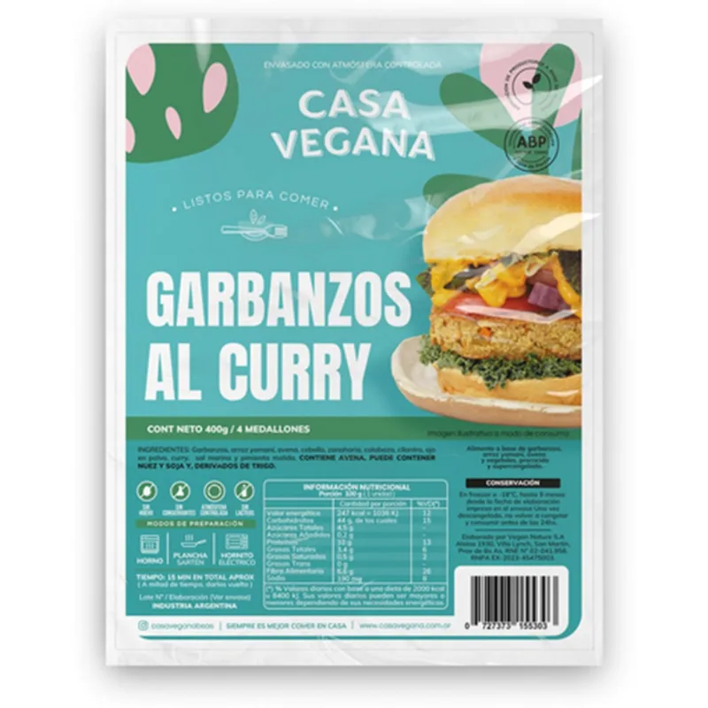 Medallón de garbanzos al curry Casa Vegana 400 g.