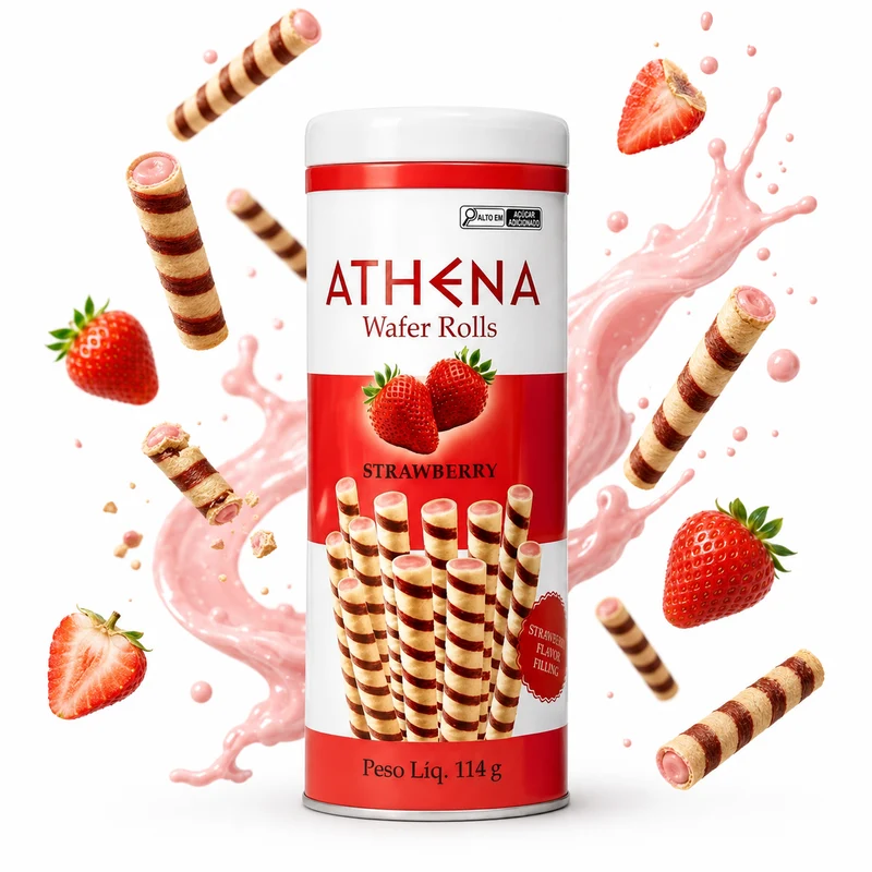 ATHENA LATA DE WAFFER ROLL STRAWBERRY 114g
