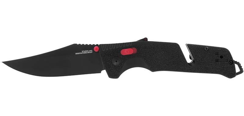 Couteau pliant SOG Trident AT acier CRYO D2 lame 94 mm lame clip point Noir et rouge