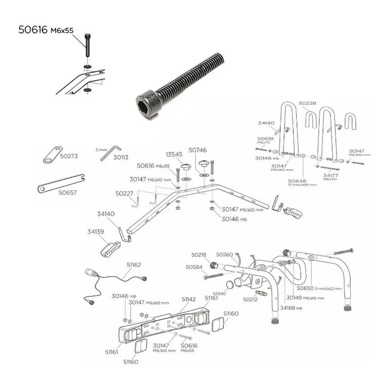 Parafuso Fixação M6x55 Peça Reposição Thule 50616 Preto