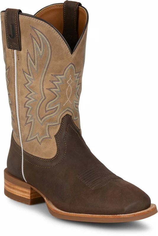 Justin Mens Rustle 11" Western Boots Grizzly Brown / 14 D