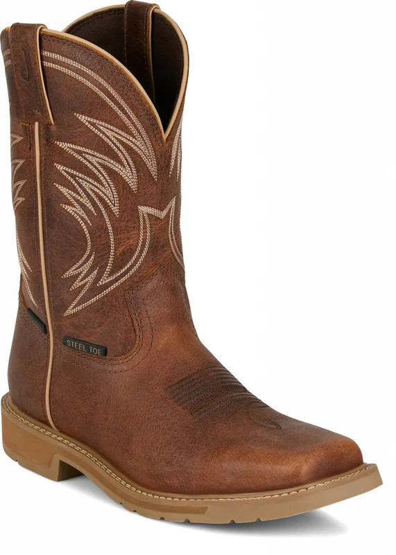 Justin Mens Daywork 11" Steel Toe Waterproof Boots Pecan Brown / 9.5 EE