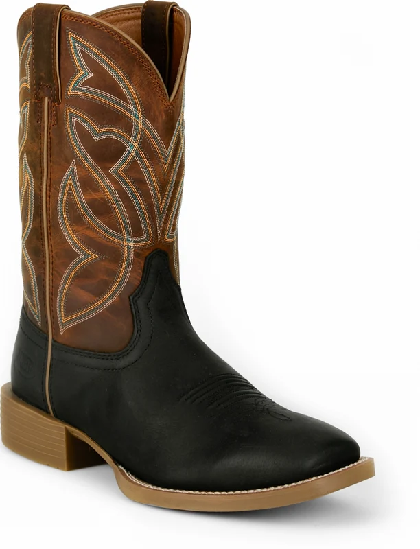 Justin Mens Daymoney 11" Western Boots Black/Orange / 9.5 D