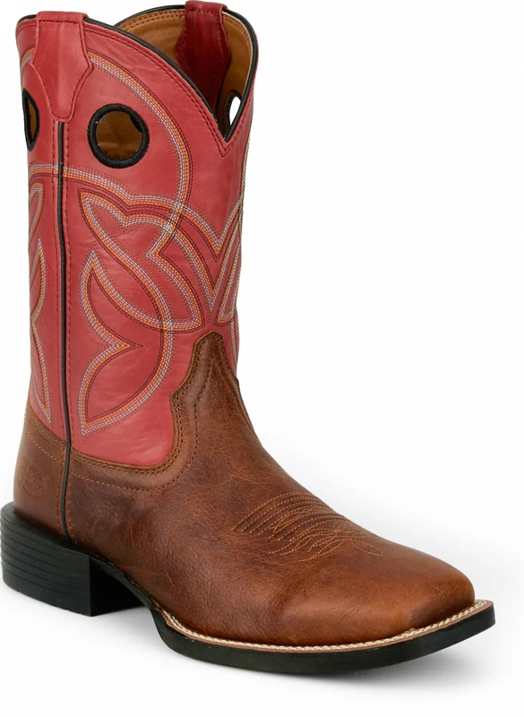 Justin Mens Lubbock 11" Western Boots Cognac/Red / 13 EE