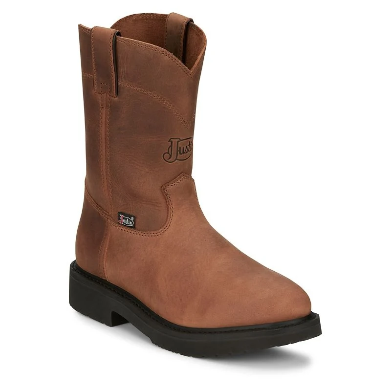 Justin Mens Pull On Round Toe Boots Brown / 9.5 D