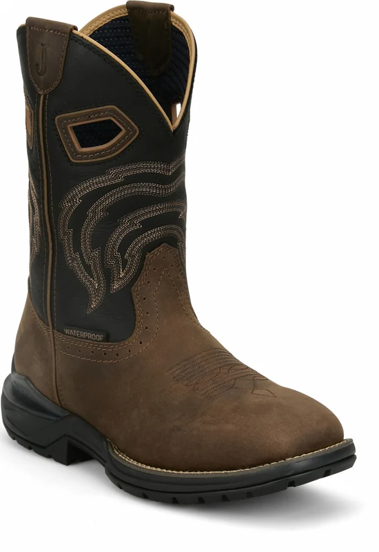 Justin Mens Slickline 11" Waterproof Boots Brown / 8 D